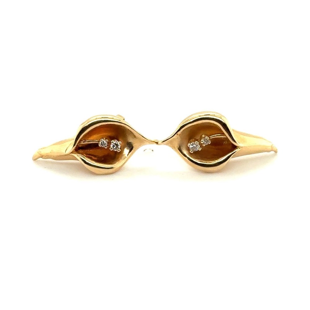 Franklin Mint‎ 14k Gold Calla Lily Diamond Stud Earrings Vintage Floral 6.56g